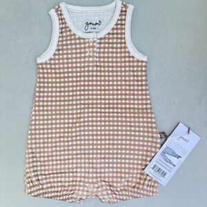 NWT Goumi Kids Picnic Romper SZ 3-6mo Baby Orange Check One Piece Bamboo Organic